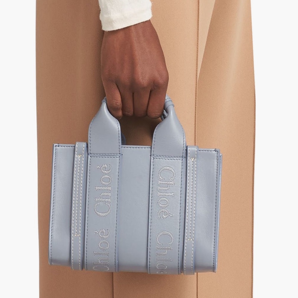 Chloé Mini Woody Leather Tote - Storm Blue